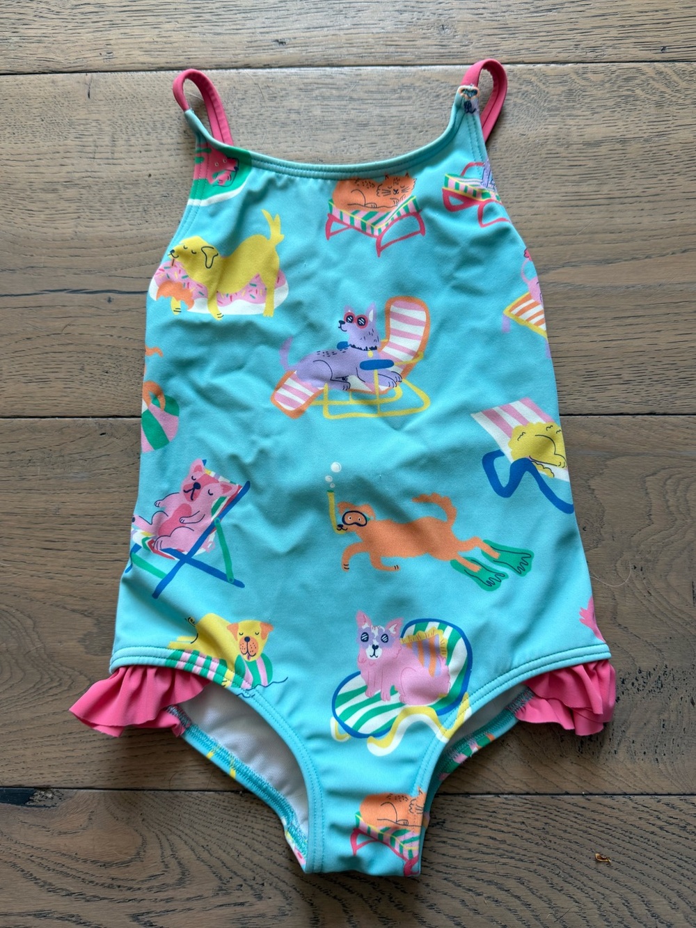 Mini Boden Mini Poolside Cats & Dogs Cross-Back Swimsuit 2-3Y